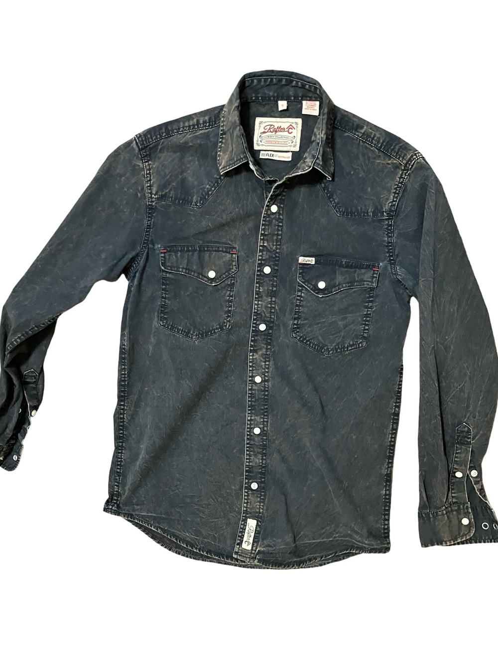 Rafter C. Men's Western Pearl Snap Button-Down Shirt in Washed Black  Size S